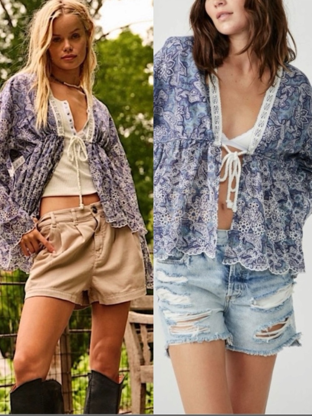 Free People Ethereal Romantic Cottage Eyelet Lace Anissa Bed Jacket Blue Large